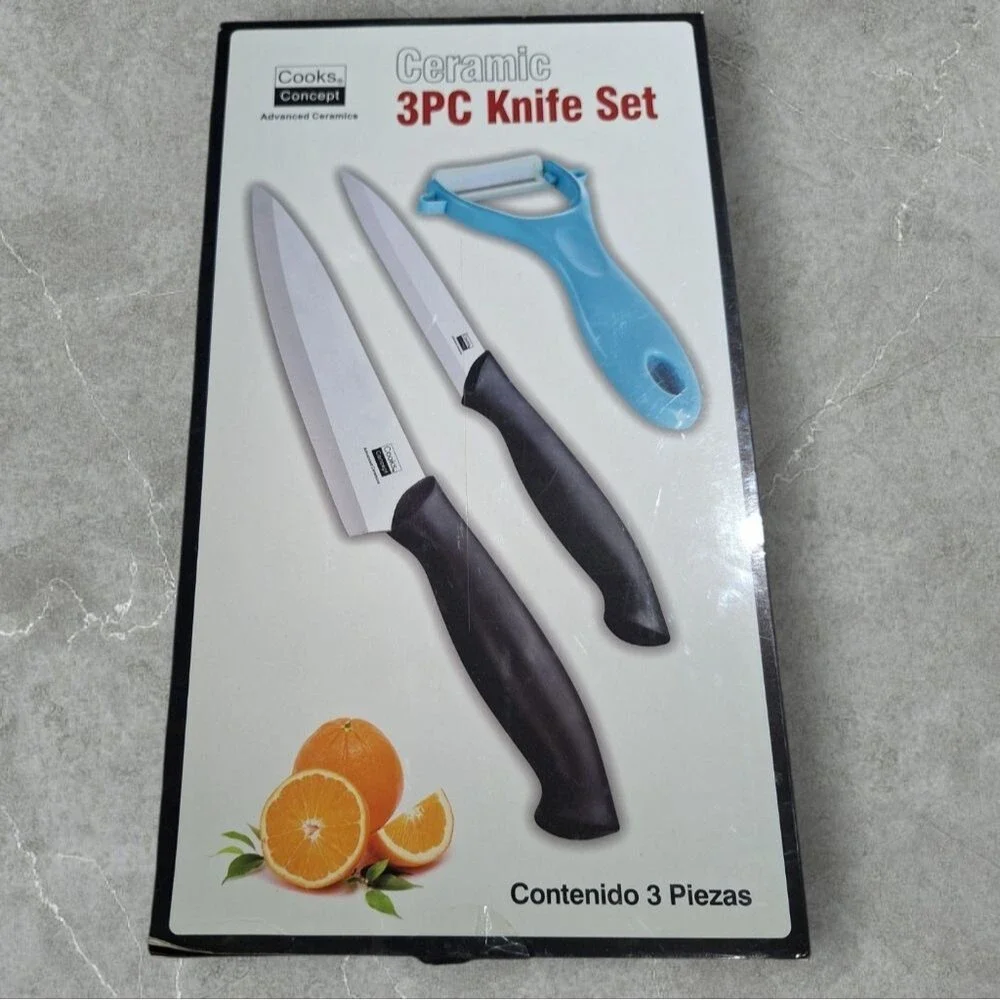 Cooks Concept 3-piece Ceramic Santoku Paring Knife and Peeler Set